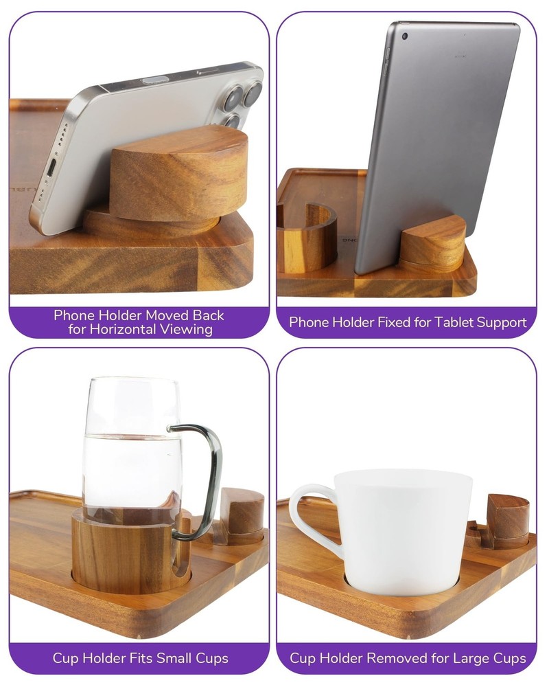 Couch Arm Tray Table with Cup Holder & Adjustable Phone Stand – Foldable A