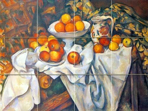Tile Mural Still Life Apples Orange P. Cezanne Kitchen Backsplash Marble Ceramic