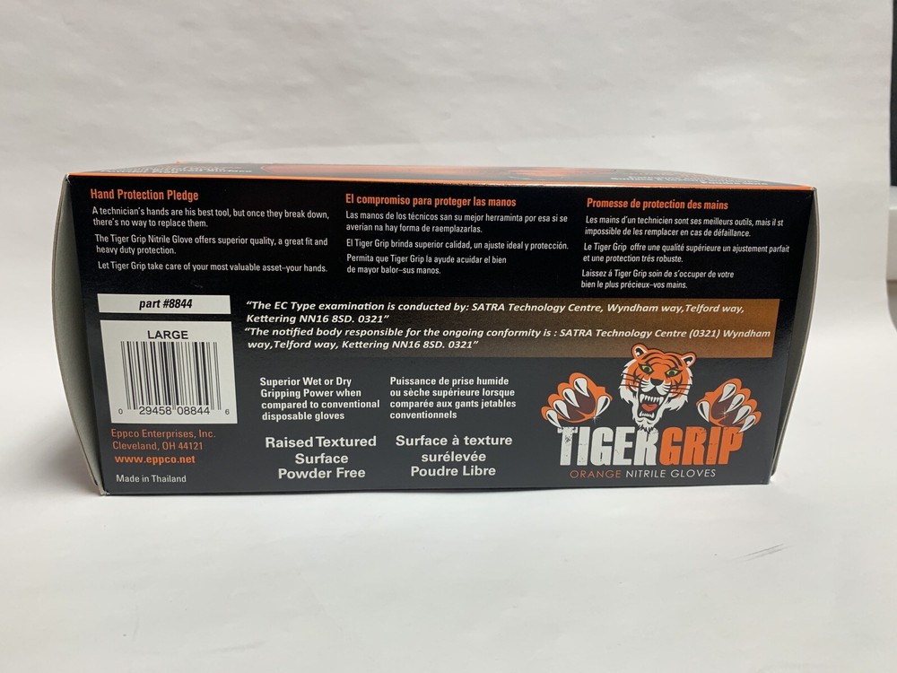 Tiger Grip Orange Nitrile Gloves 10 Boxes / 1000 Pieces Large
