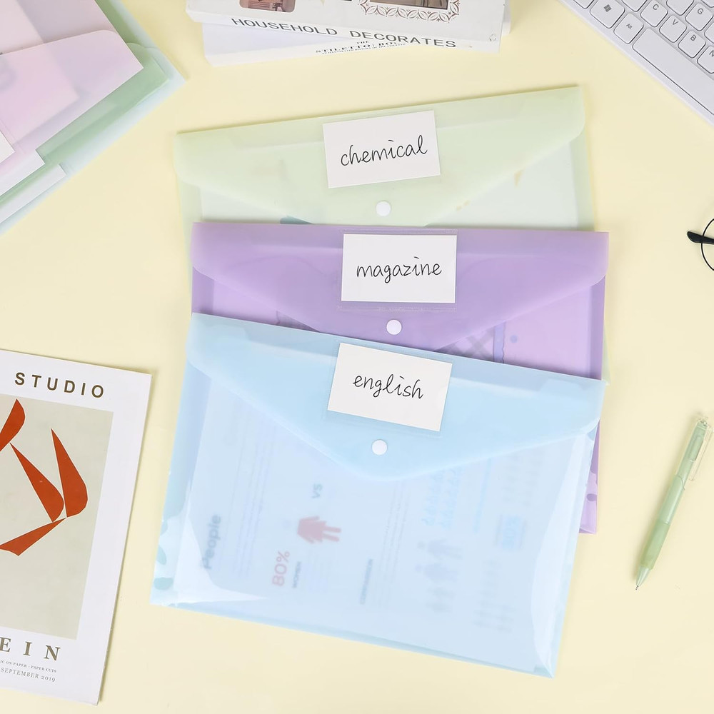 24 Pack Plastic Envelopes Plastic File Folders, Poly Folders with Snap Closure,