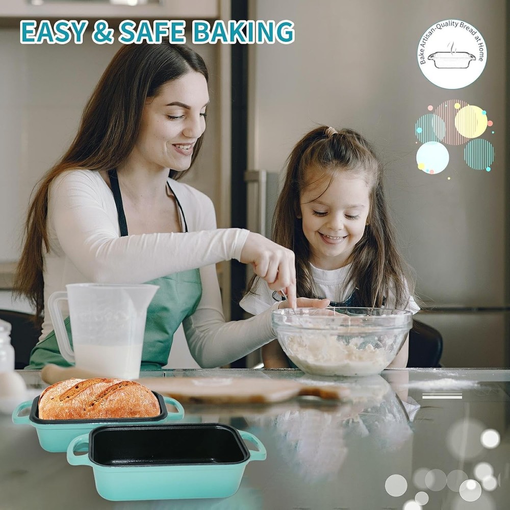 Cast Iron Bread Pan W/ Lid 2-in-1 Dual Set Includes 2 Bread Mats Bread Baking