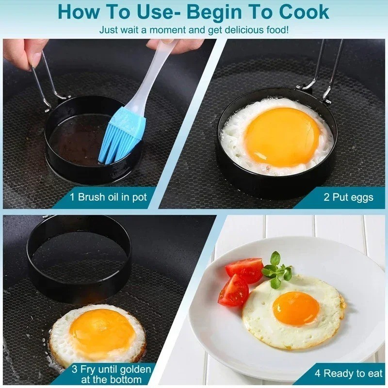 2-Pack Nonstick Egg Shaper Pancake Mold Ring Set Breakfast Cooking Tool Omelet