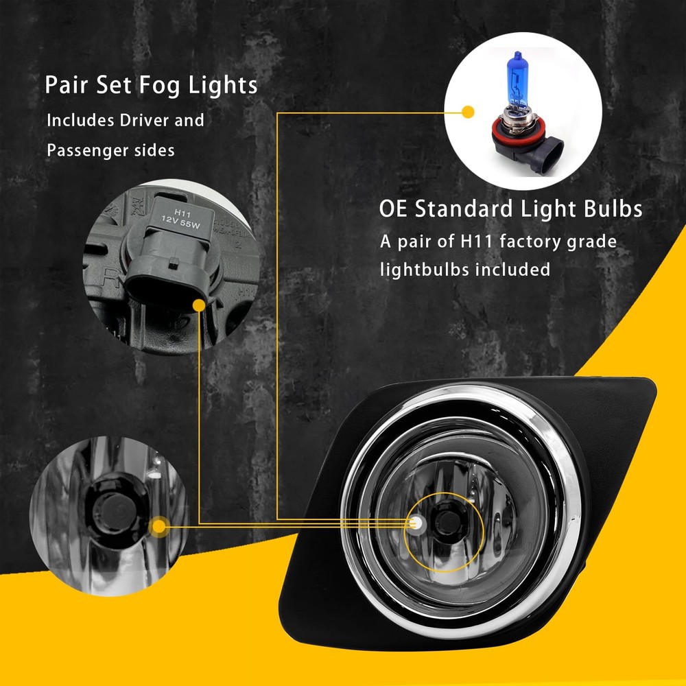 Fog Lights Compatible With RAV4 2009-2012, 1 Pair Front Bumper Lights with Be...
