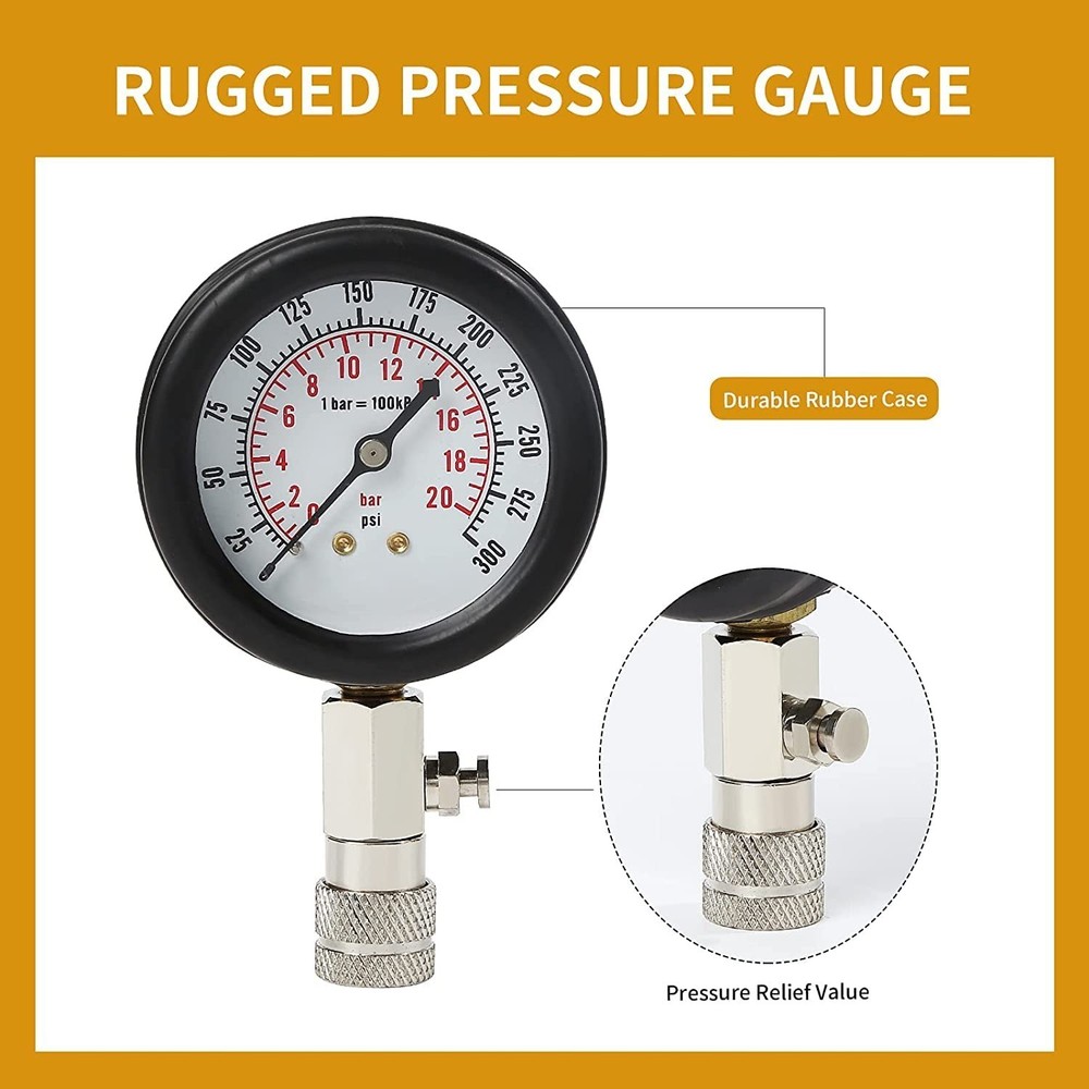 8PCS Compression Tester, Engine Compression Tester kit Pressure Gauge 0-300 PSI