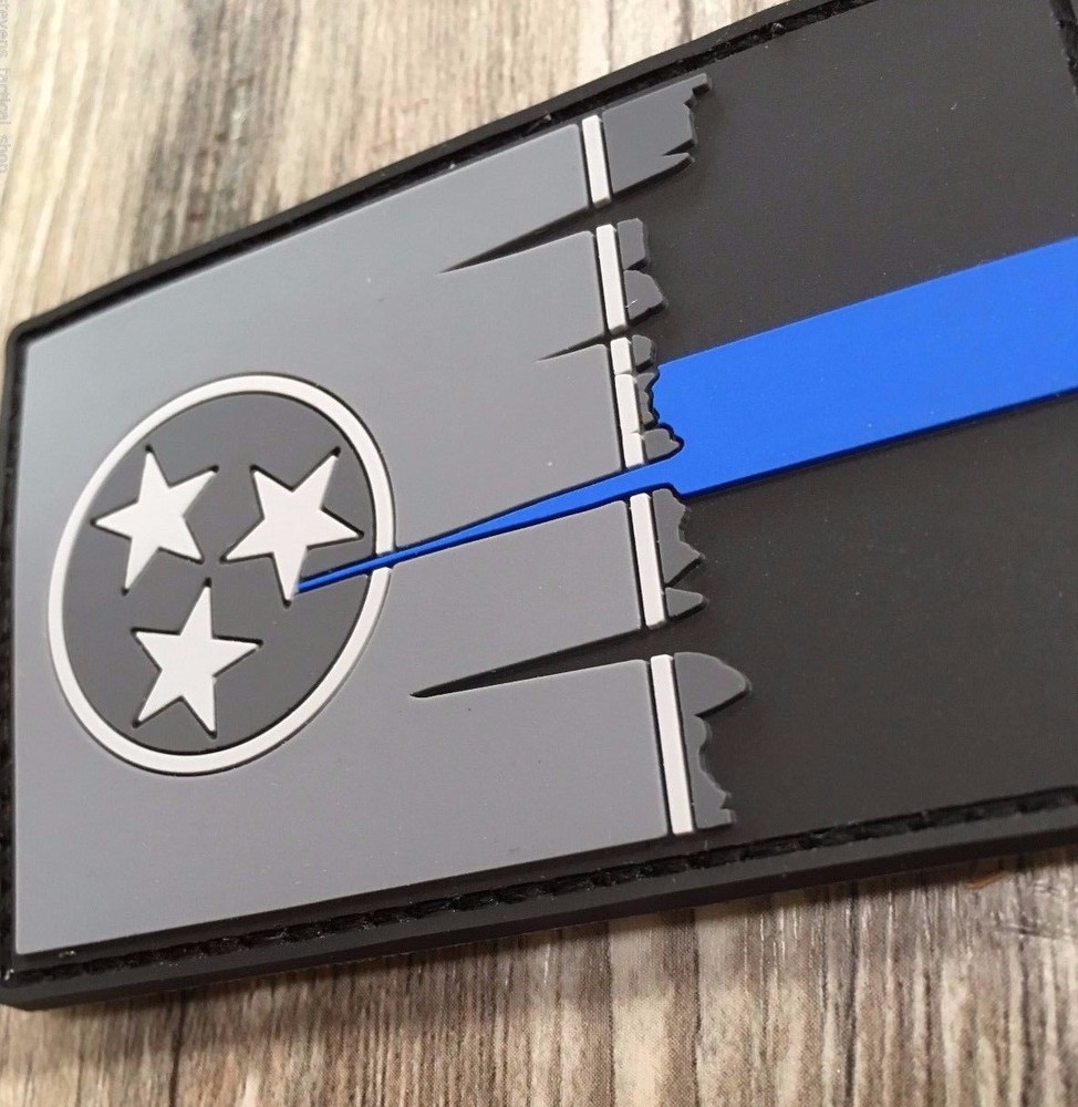 Subdued Tattered Tennessee State Flag Thin Blue Line PVC Patch