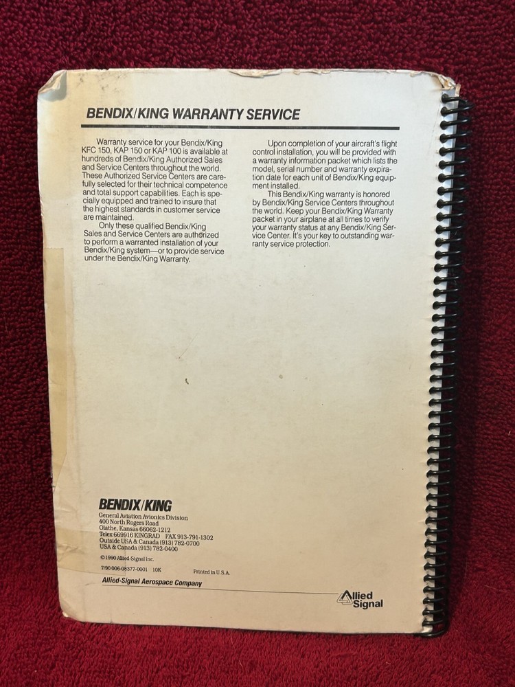BENDIX/KING PILOT'S GUIDE FOR KFC 150/KAP 150 & KAP 100 FLIGHT CONTROL SYSTEM