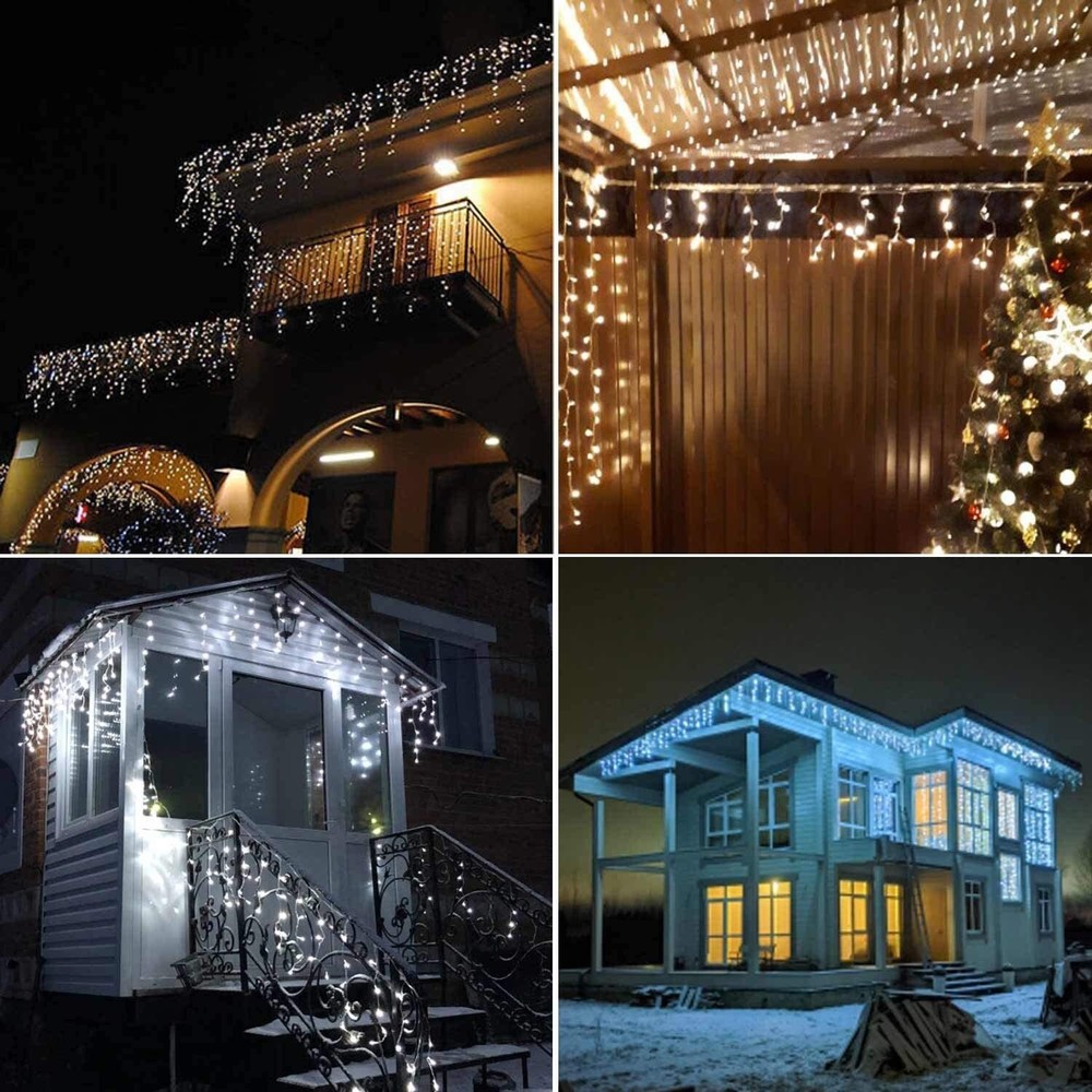 300 String Lights, 8 Modes, LEDs, Icicle Style Outdoor Lighting, 29.5ft, w/Timer