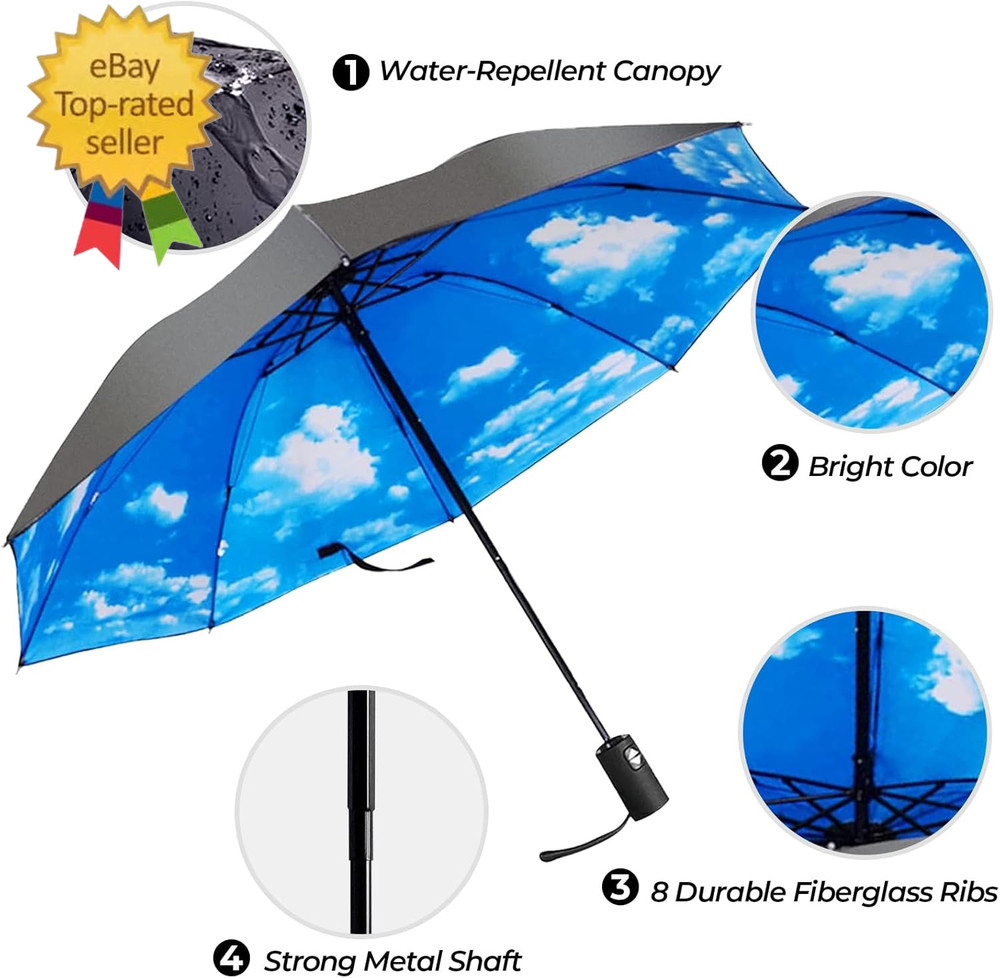 Compact Travel Umbrella, 44" Canopy, Automatic Open/Close Windproof Umbrella