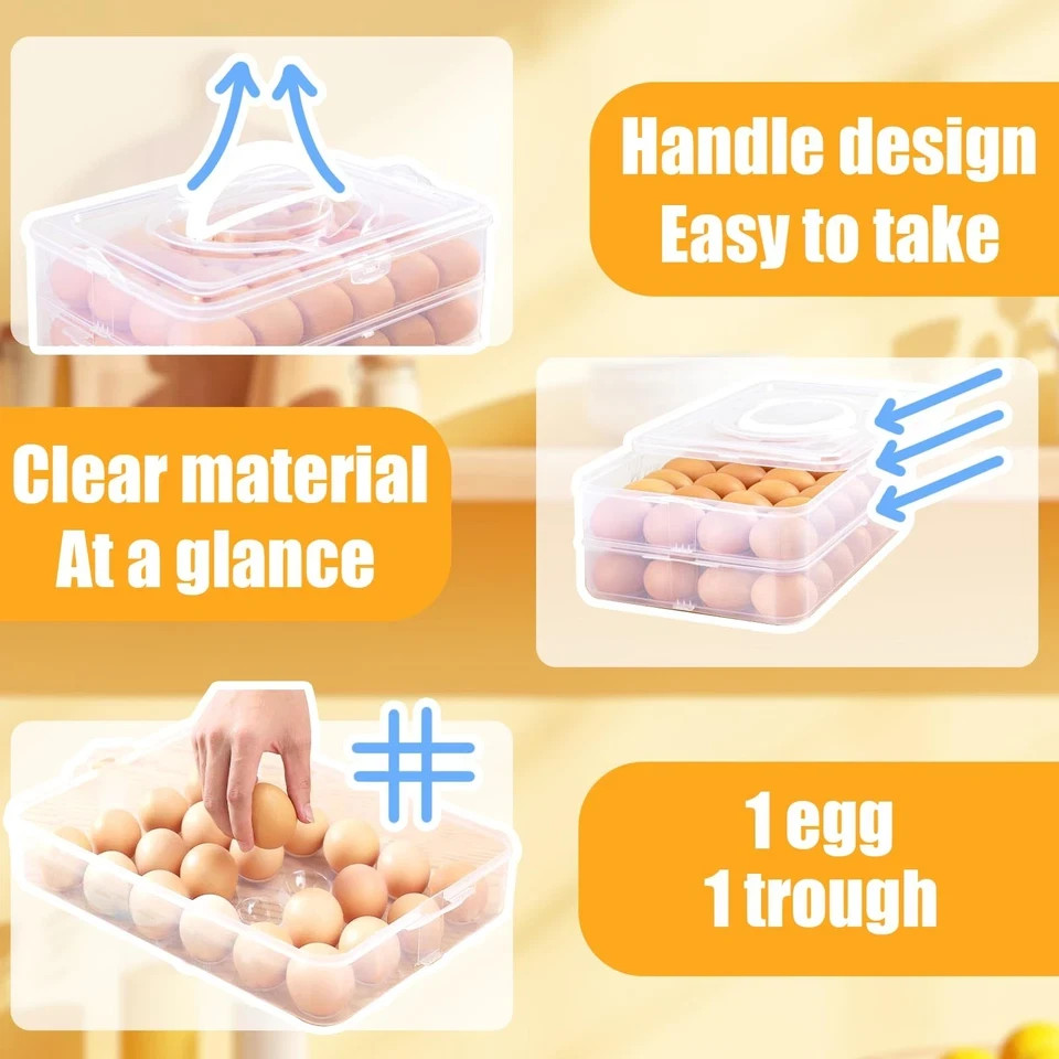 2-Layer Deviled Egg Carrier with Lid,Deviled Egg Trays with Handle,Stack Port...