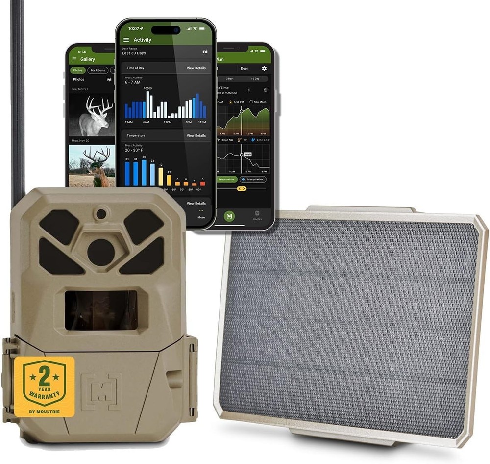 Moultrie Edge Pro 2 Cellular Trail Camera + 3.4W Solar Power Pack Bundle 4G LTE
