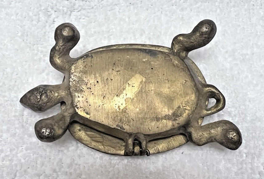 Vintage Solid Brass Turtle Box Hinged w Detailed Shell Back 3.5 x 2 Inch