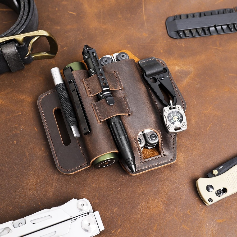 Topstache Multitool Sheath for Belt - EDC Organizer - Leather Darkbrown