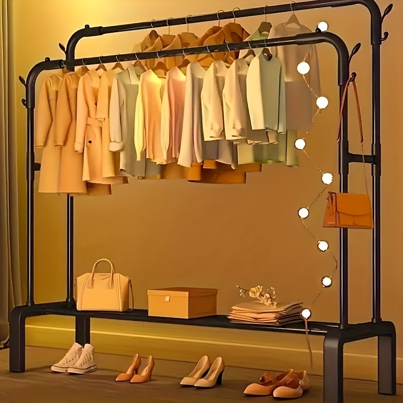 Durable Multipurpose Coat Rack, Double Rod Clothes Hanging & Drying Rack