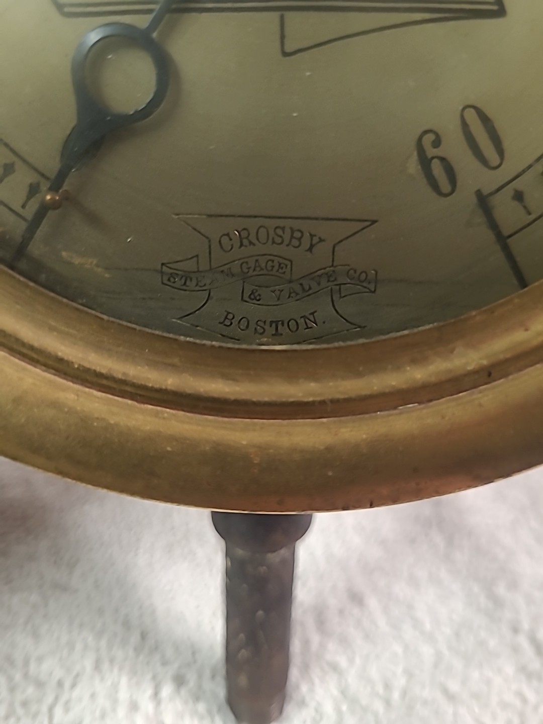 Antique Brass Gauge. Crosby Steam Gage And Valve Co. Boston 1914.
