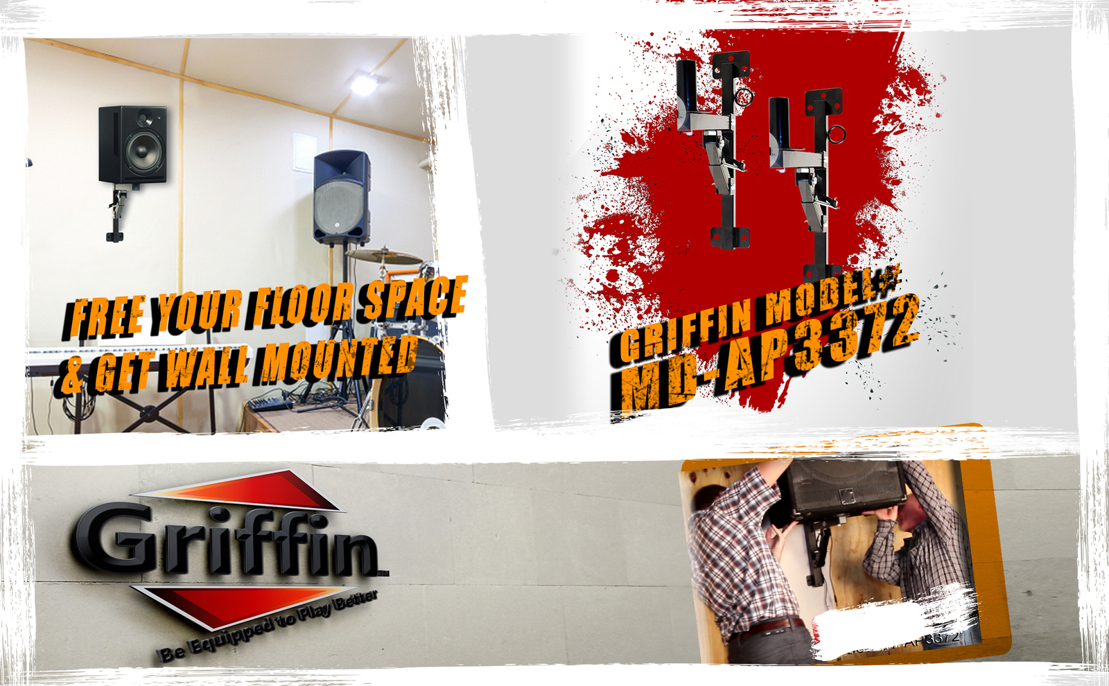 Studio Speaker Wall Mount Brackets - GRIFFIN 2 Audio Stage Stands DJ Post Holder