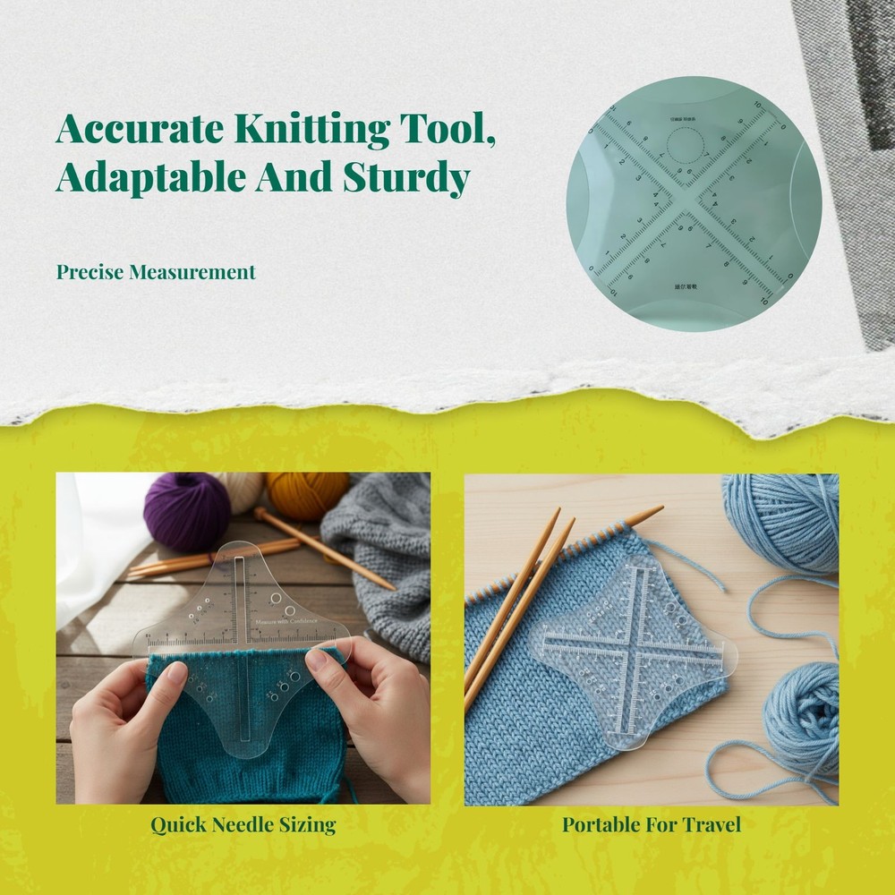 Knitting Gauge Ruler, Density Measurement Tool, Needle Size Calculator,