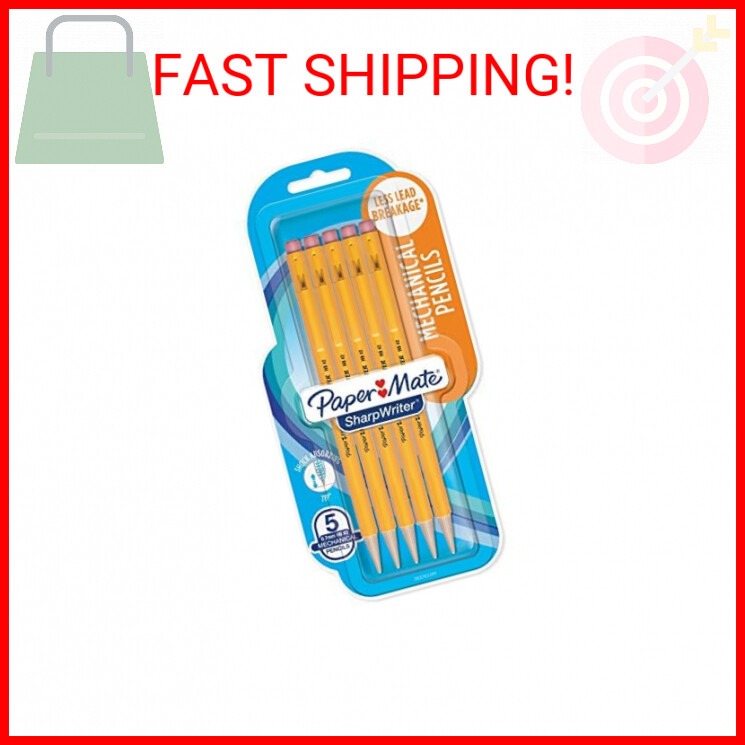 Papermate Sharpwriter Mechanical Pencil, Yellow, 5 Pencils per Pack (1 Pack)