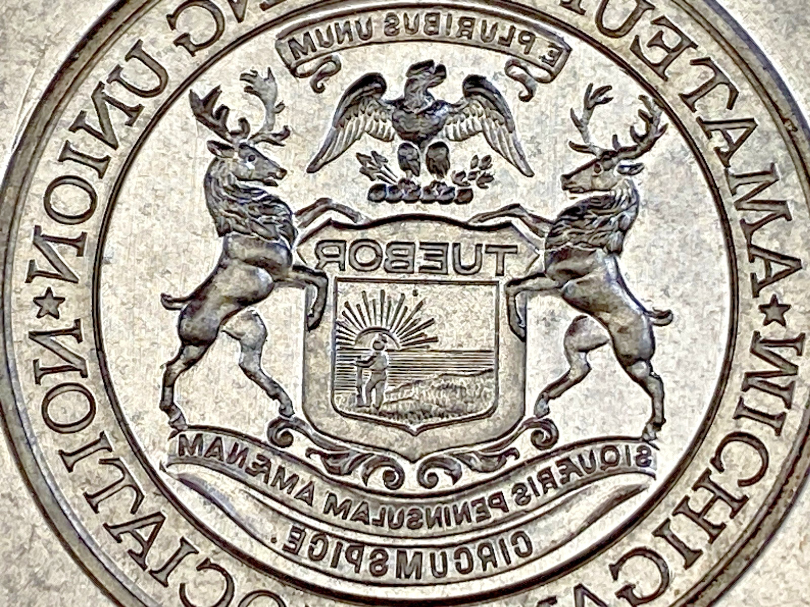 Antique Mold Die Hub Stamp Jewelry Michigan Skating Union ASSN Medal Badge #414