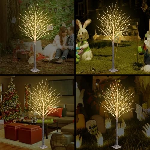 500 LED Lighted Birch Tree with Twinkle Lights, LED Birch Tree with Timer 6FT