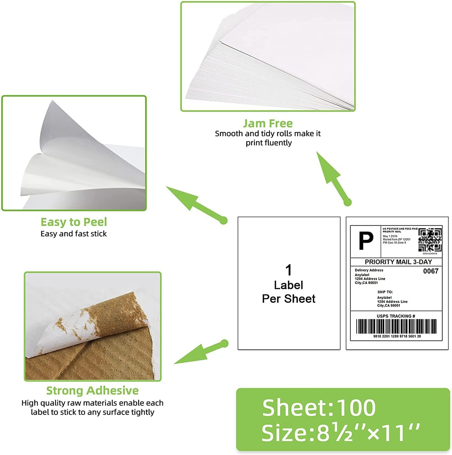 100 Full Sheets Label - Koala Sticker Paper for Inkjet + Laser Printers 8.5x11