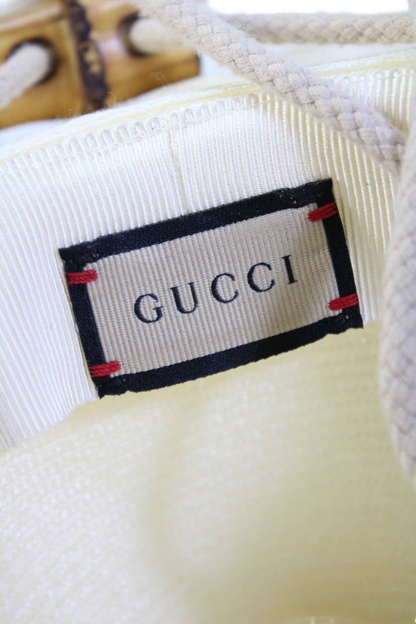 Gucci Womens GG Grosgrain Strap Woven Fedora Hat White Size Small