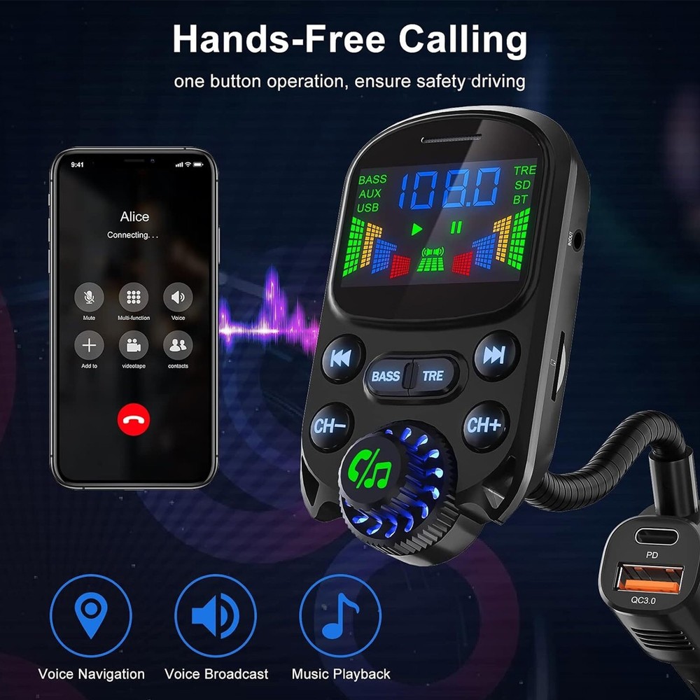 Car Bluetooth FM Transmitter Radio MP3 Wireless Adapter Hands-Free 3Port Charger