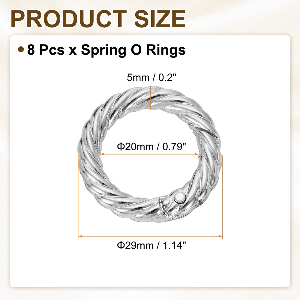 8pcs Spring O Rings 3/4" Round Trigger Metal Snap Hook Key Ring White