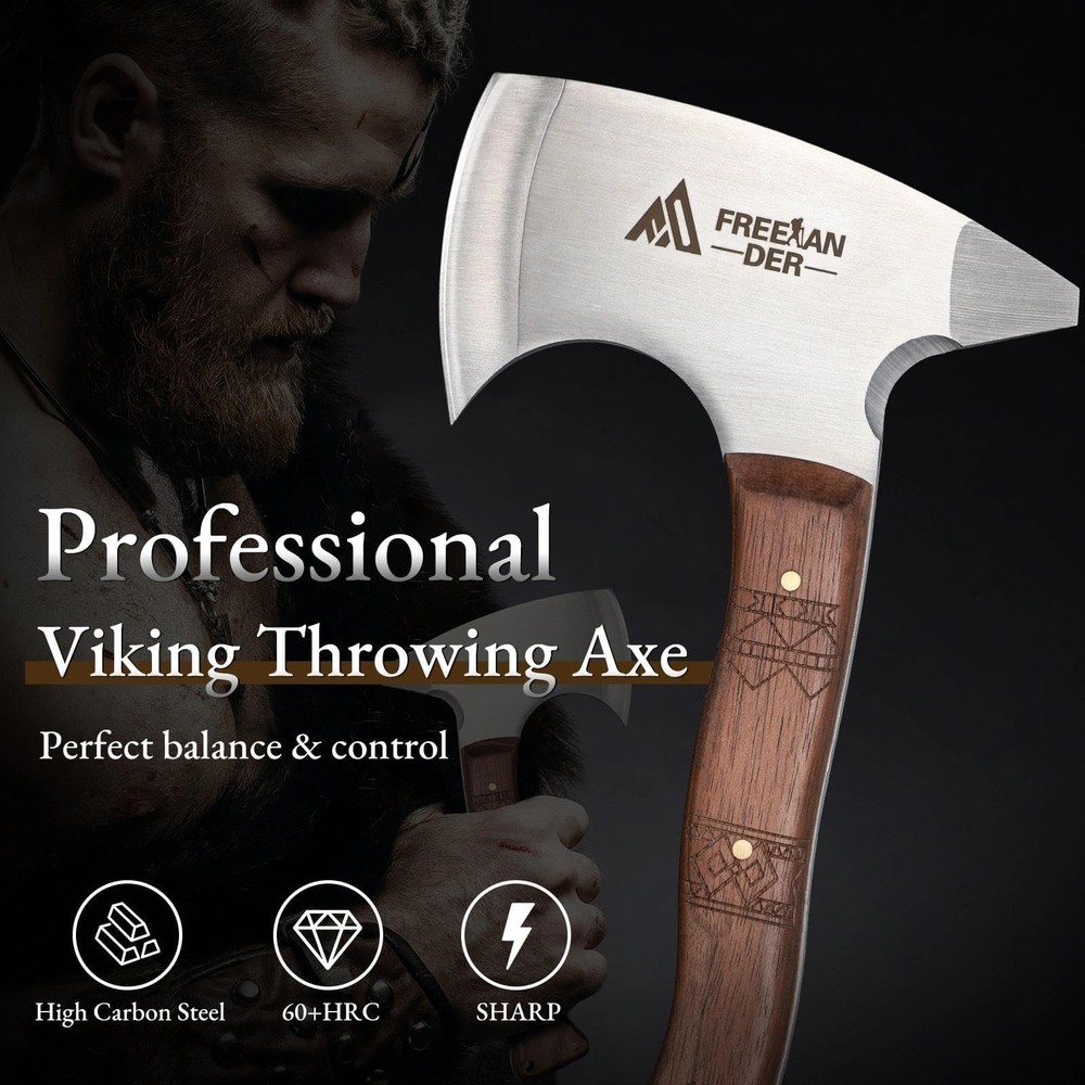 Freelander 8.3'' Throwing Axe Set with Leather Sheath, 3 Pack High Carbon Sta...