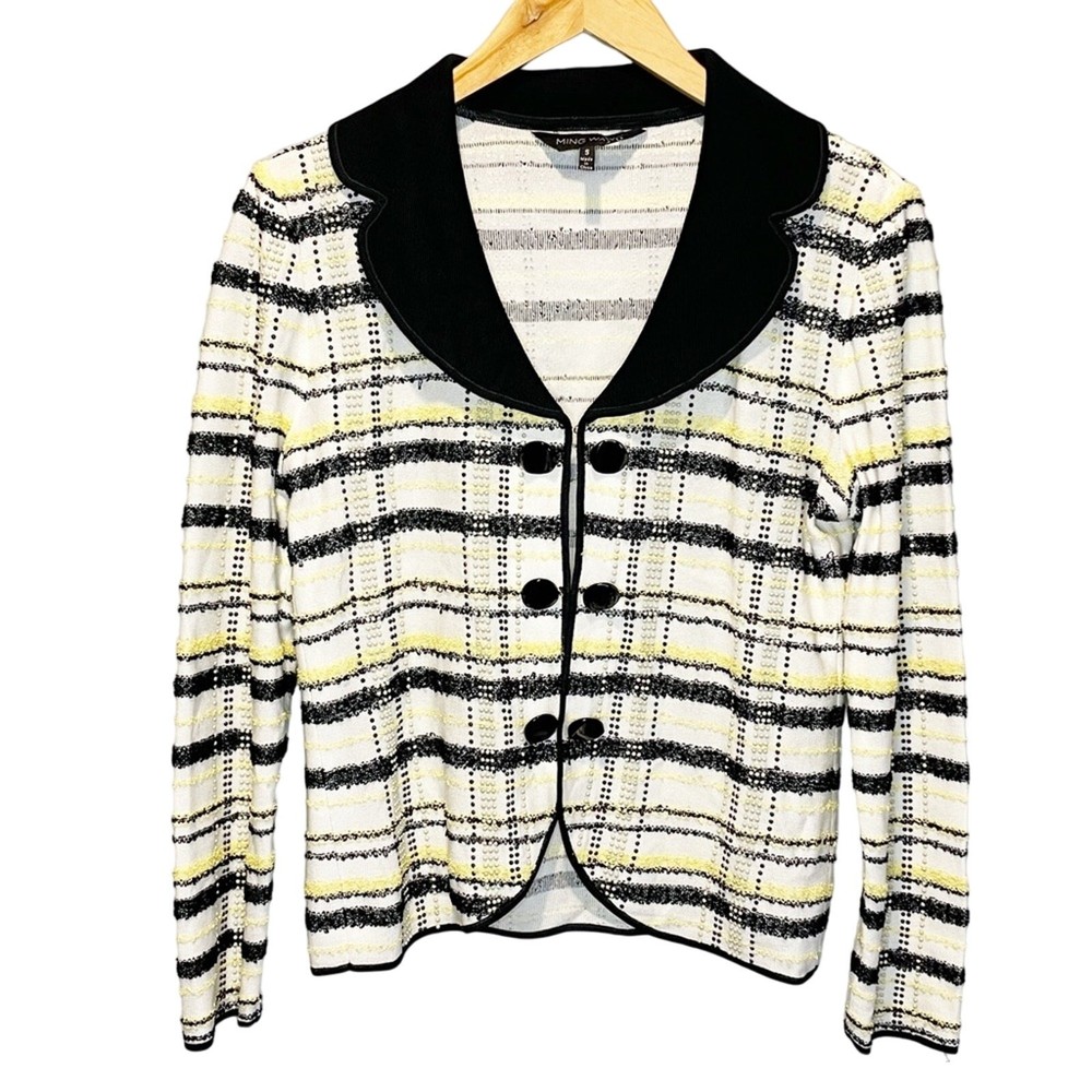Ming Wang Plaid Pattern Beaded Jacket Blazer - size Small