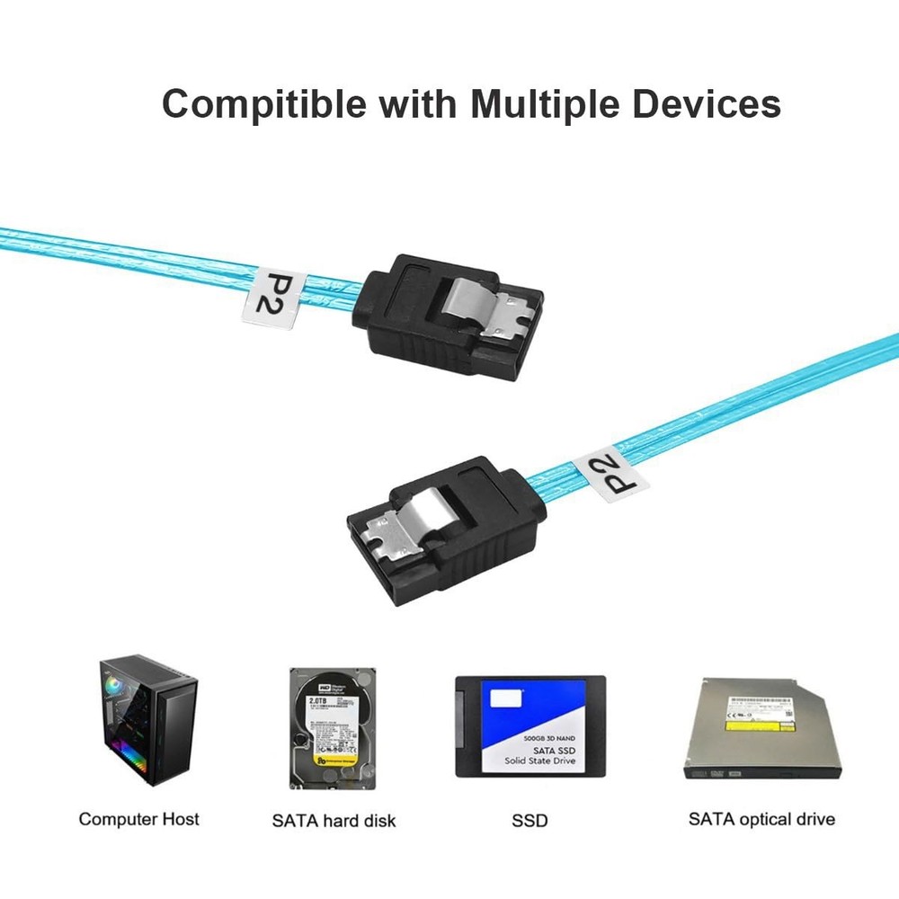 3 Pack Long-SATA-III Cable 1M, Thin Flexible Straight SATA 6Gbps Data Cables ...