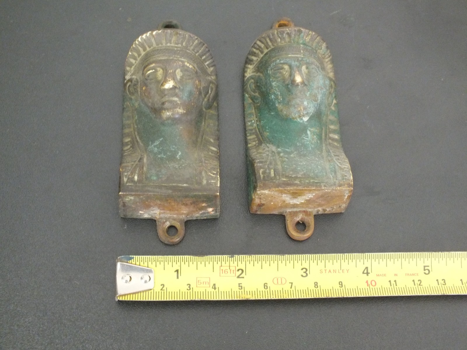 PAIR VINTAGE BRASS SPHINX EGYPTIAN MOUNTS ORMOLU HARDWARE FURNITURE MOUNT