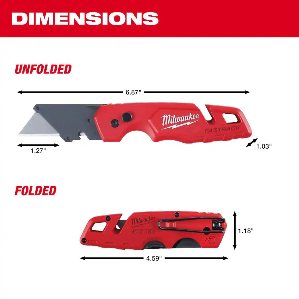FASTBACK Folding Utility Knife with Blade Storage and General Purpose Blade