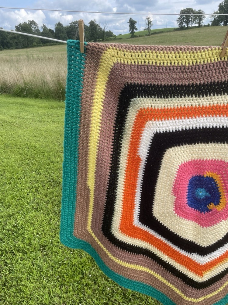 Handmade Pentagon Crocheted Afghan Or Throw In Chevron Pattern