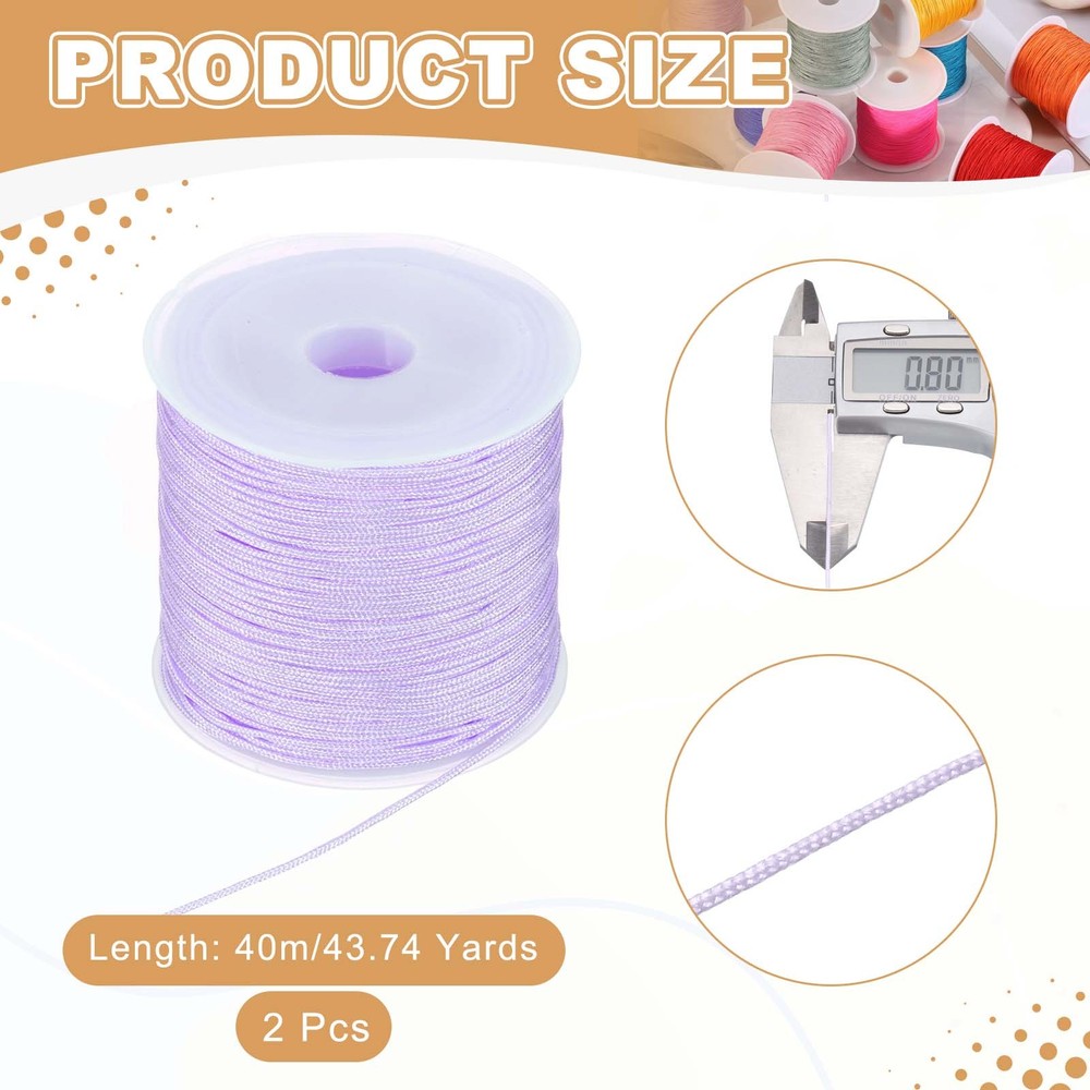 2 pcs 0.8mm String for Bracelets, 44 Yards Beading Thread(Light Purple)