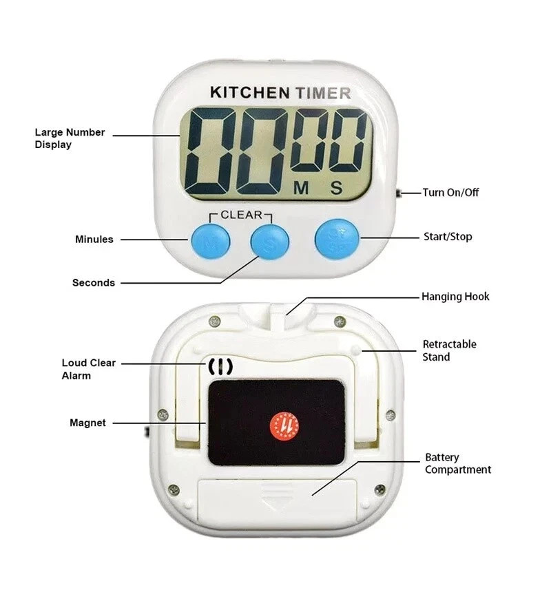 Large LCD Digital Kitchen Cooking Timer Count Down Up Clock Loud Alarm Magnetic