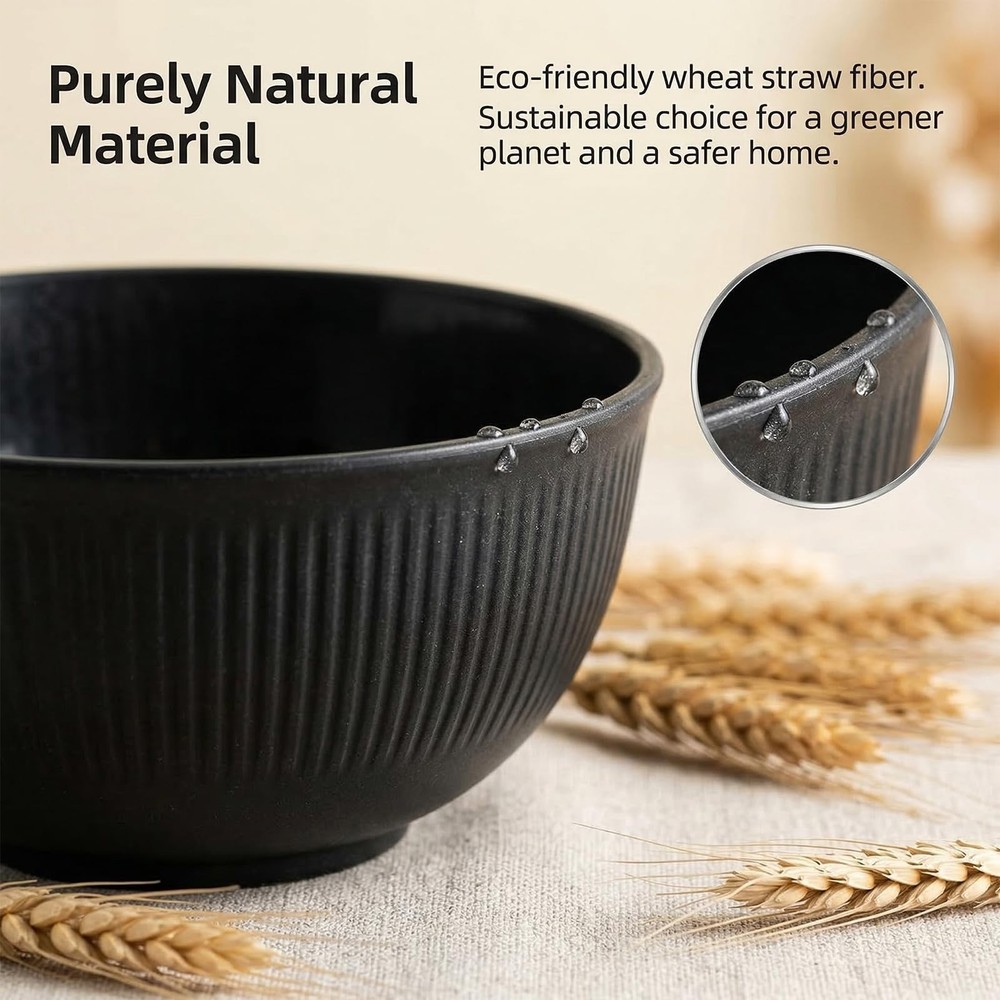 36 Pcs Wheat Straw Dinnerware Set,Dinnerware Sets for 6,Large Round Plates, B...