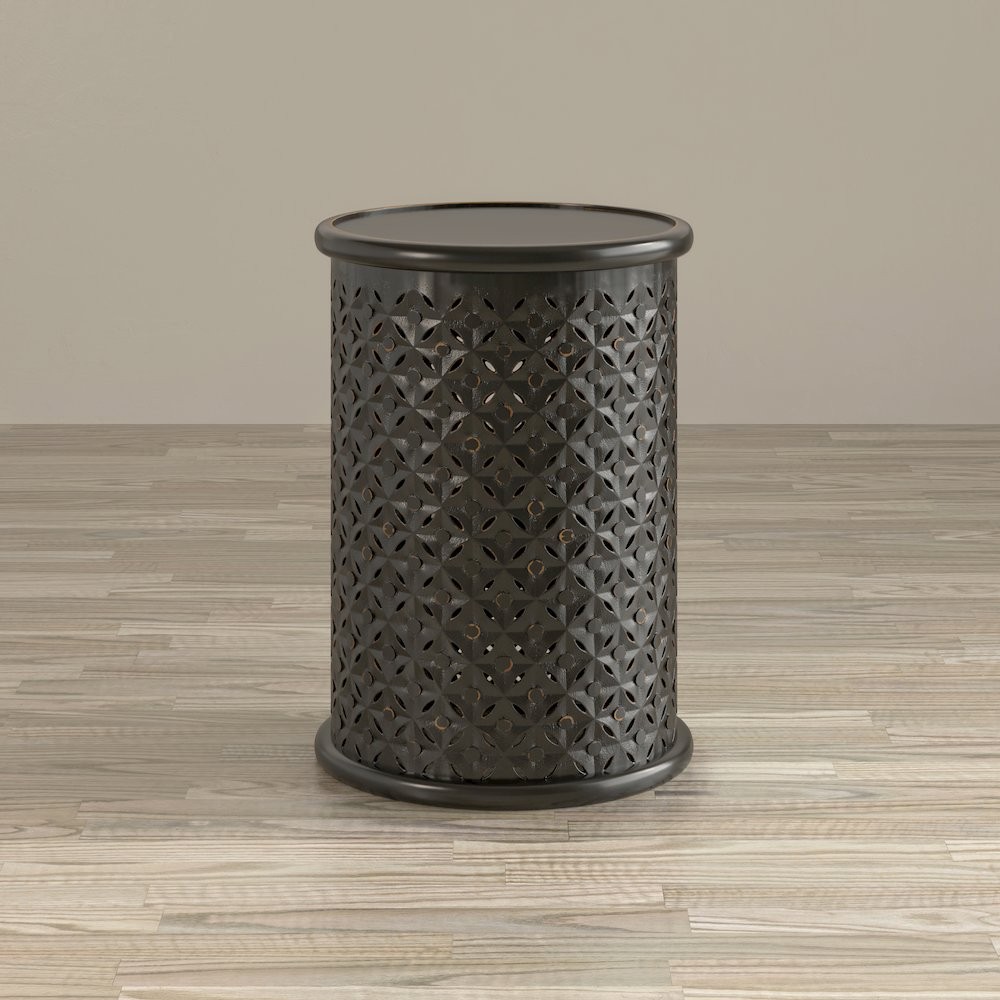 Decker Distressed Hardwood Global Drum End Table