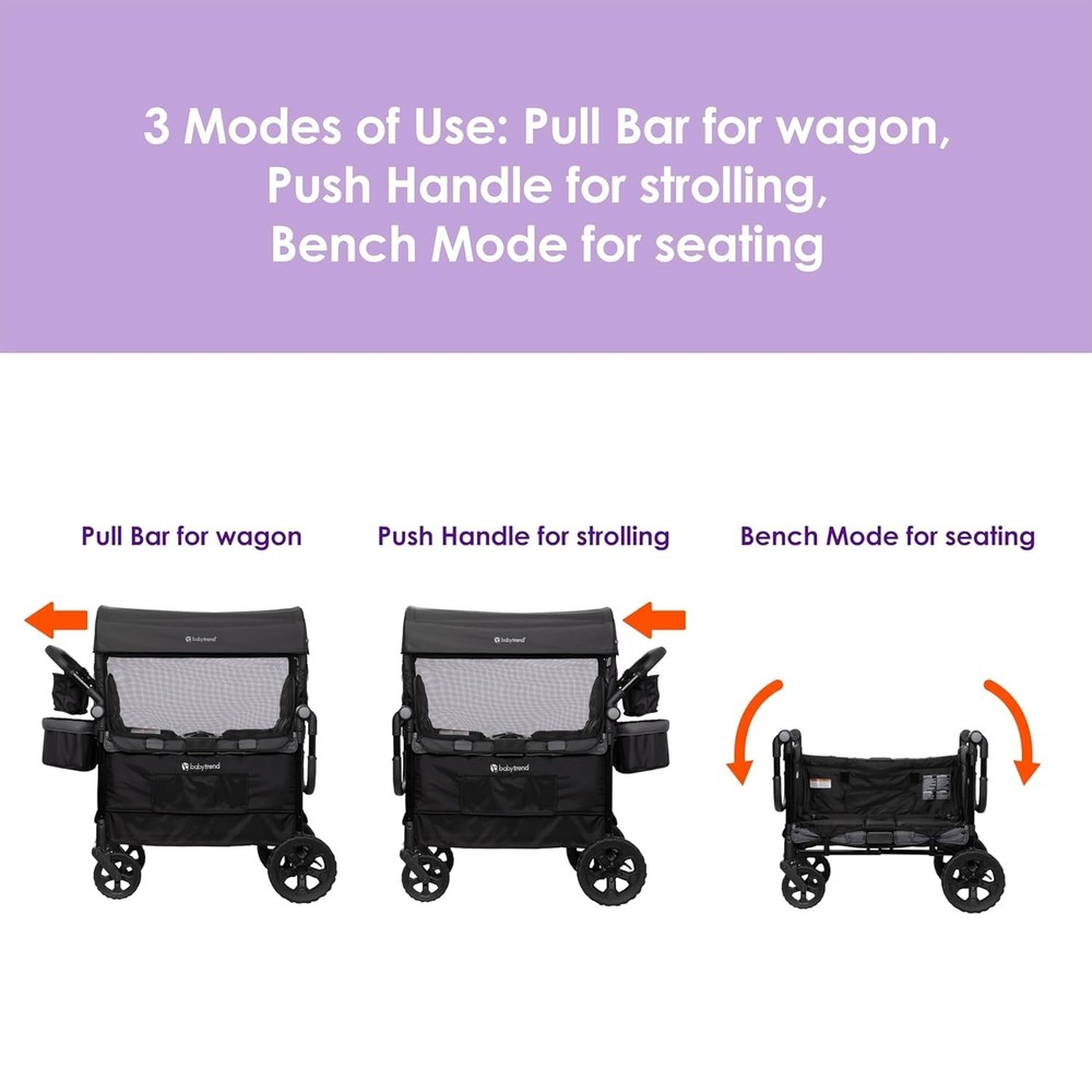 Foldable Stroller Wagon for Children with Adjustable Handle and Storage Basket