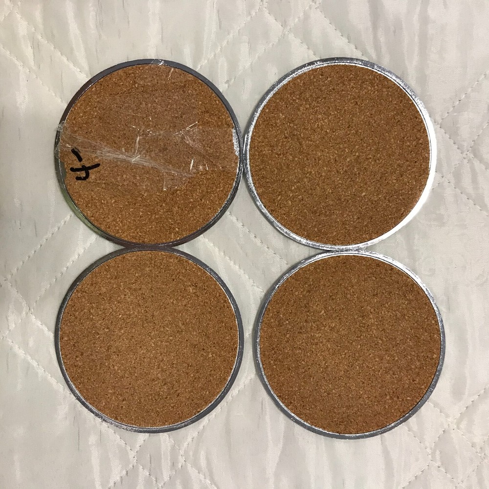 4 John Deere leather faced coasters with holder