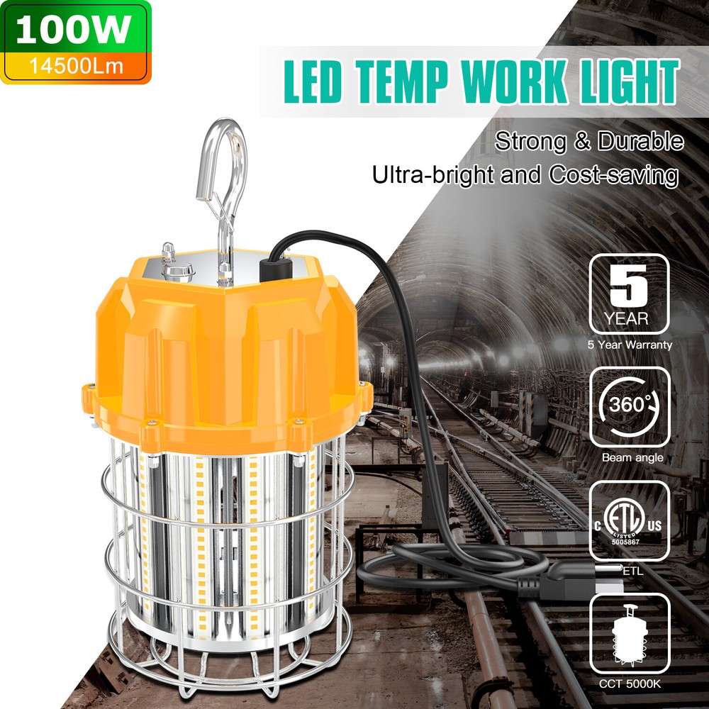 100W LED Temporary Hanging Work Light Portable Construction Jobsite Lights 5000K