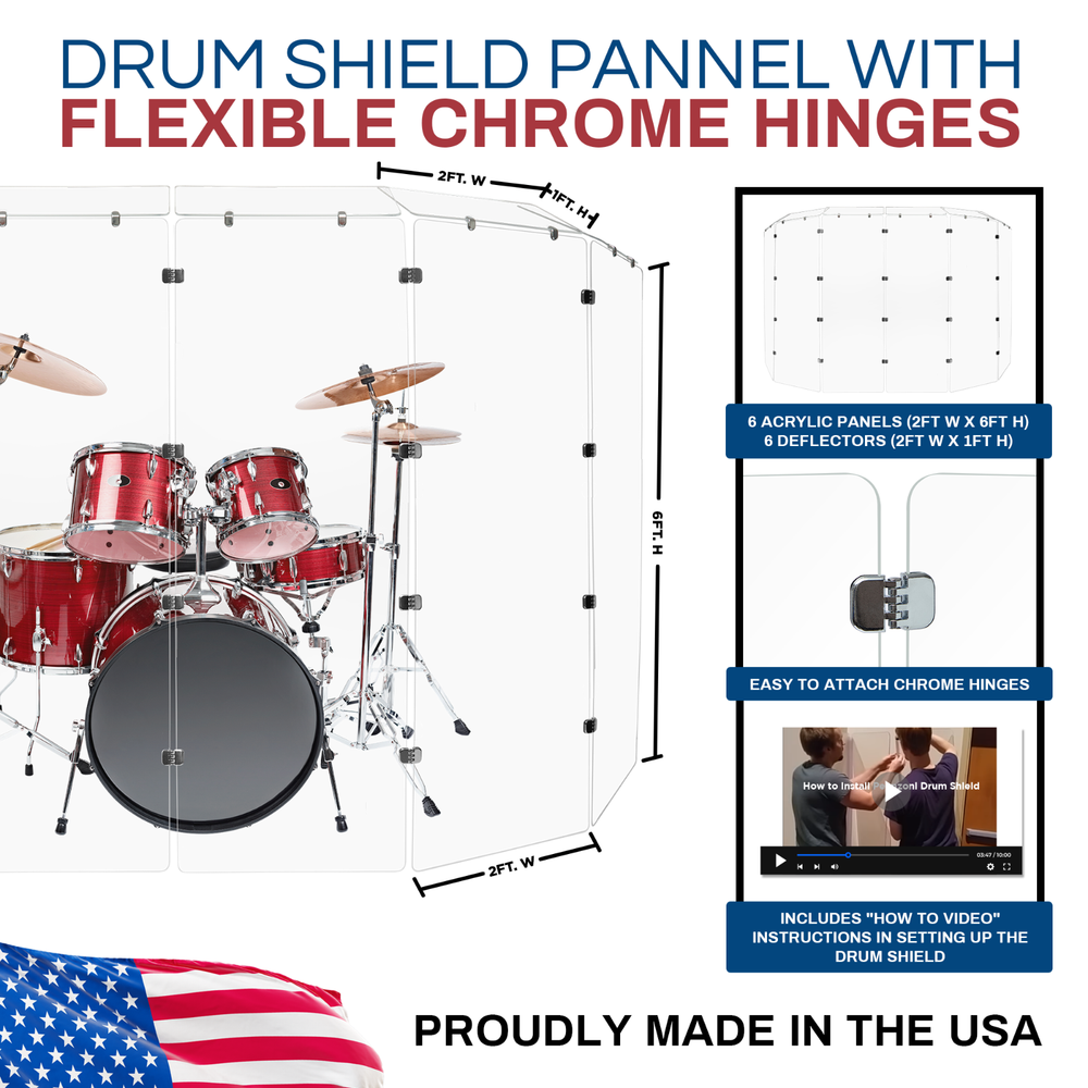 Drum Shield/Drum Screen/ Six Panels - 2ft. x 6 ft. Panels w/ Deflectors 7ftTall