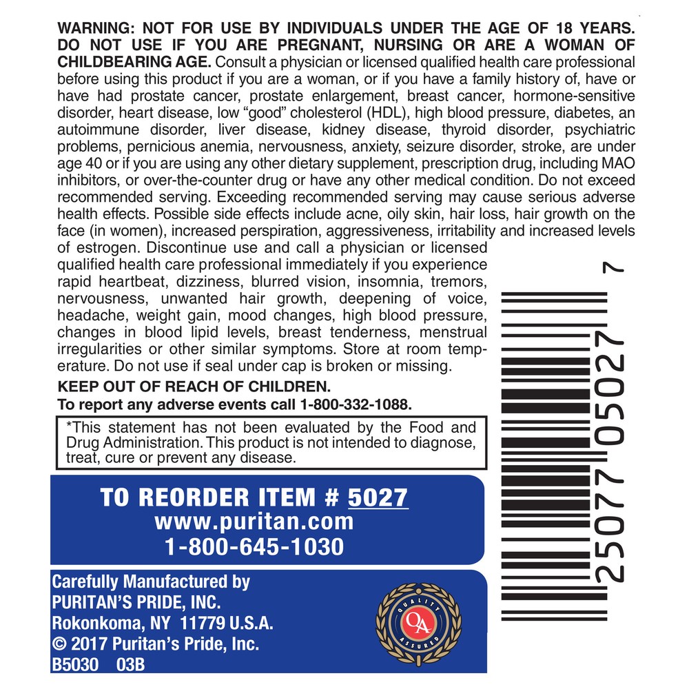 Puritan's Pride DHEA 50 mg - 100 Tablets