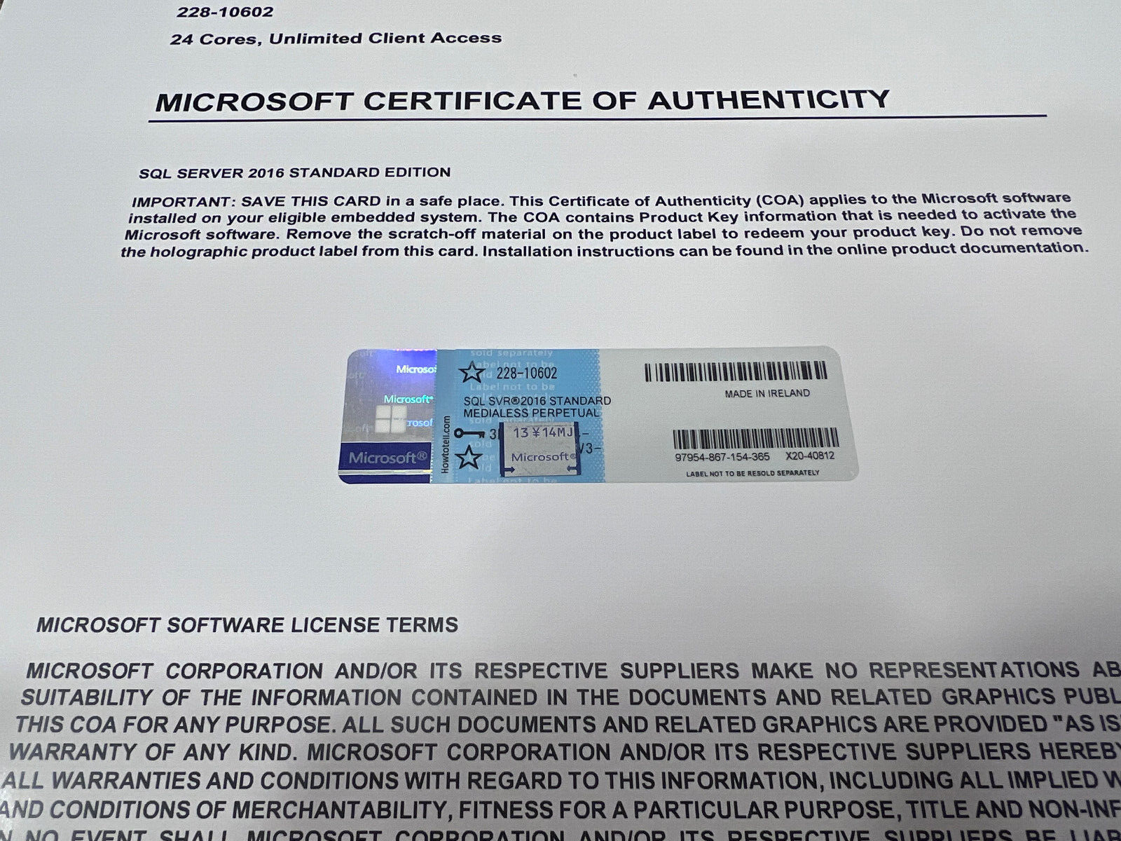 Microsoft SQL Server 2016 Standard 24 Core License unlimited User CALs 228-10602