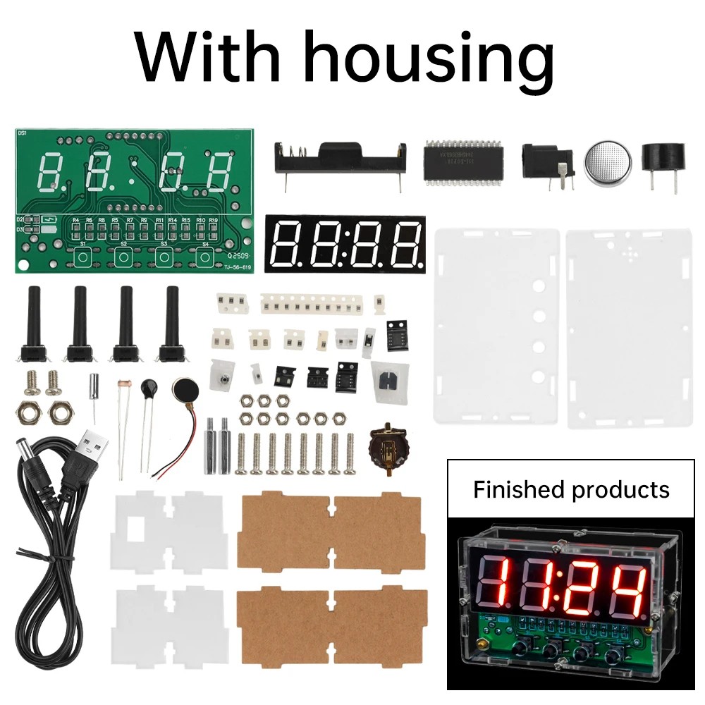 DIY Digital Clock Kit - 4 Display Modes, Dual Alarm, USB & Battery Powered