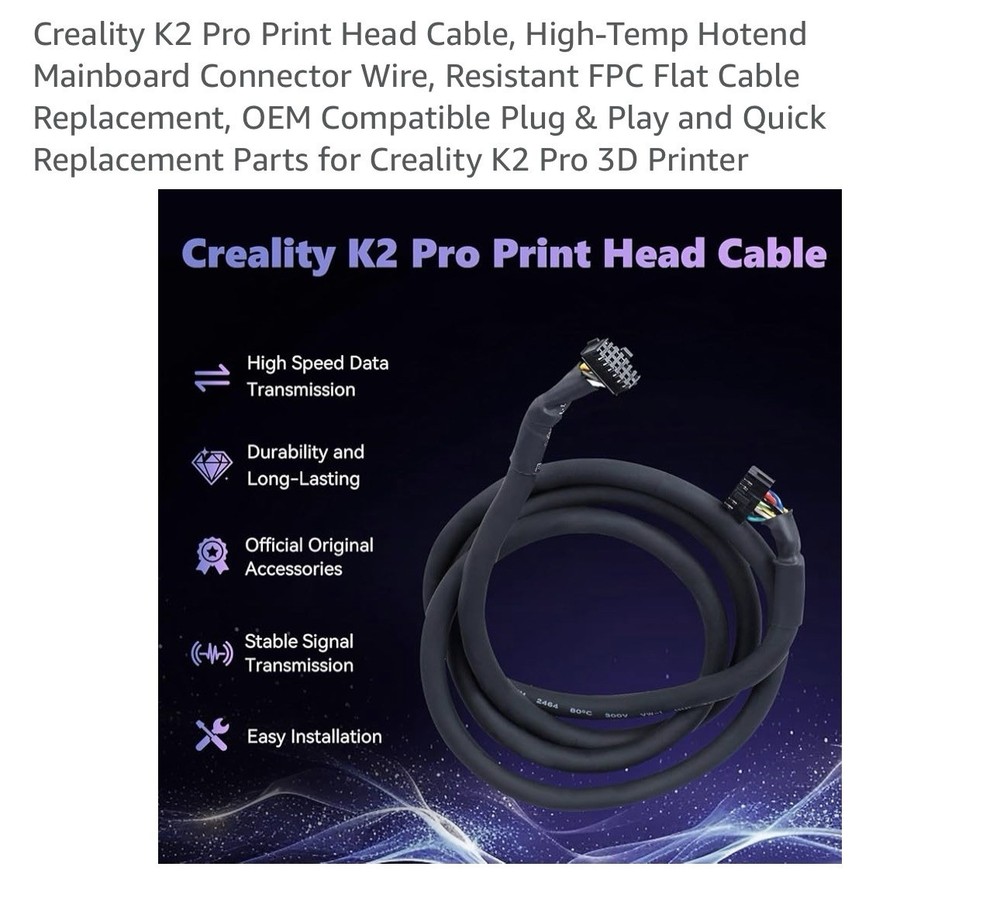 Creality K2 Pro Print Head Cable Hotend Mainboard Connector Wire