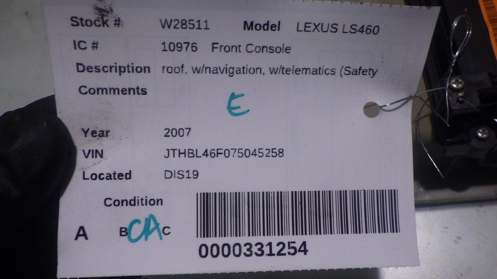 07 LEXUS LS460 Front Console roof