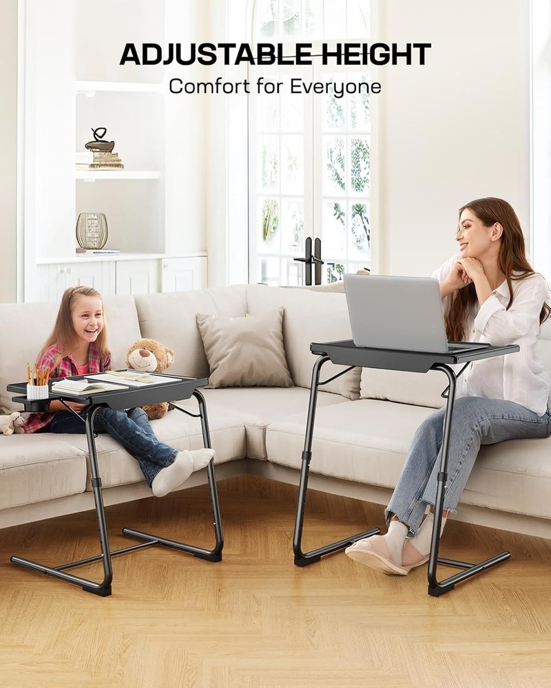 Stylish Folding TV Tray Table with 6 Height Settings & Removable Cup Holder