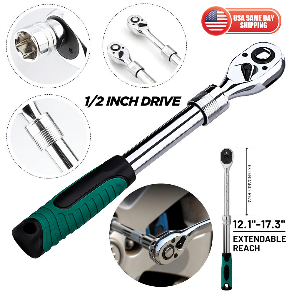 1/2" DR Drive Telescopic Extendable Long Handle Ratchet Socket Wrench 12-18"