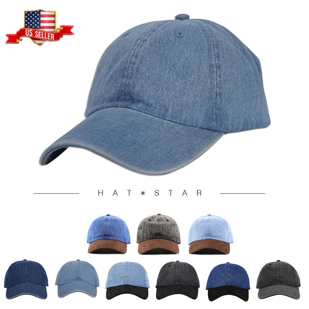 Dad hat Solid Plain Washed Denim Cotton Baseball Cap Hat 100% Cotton NEW