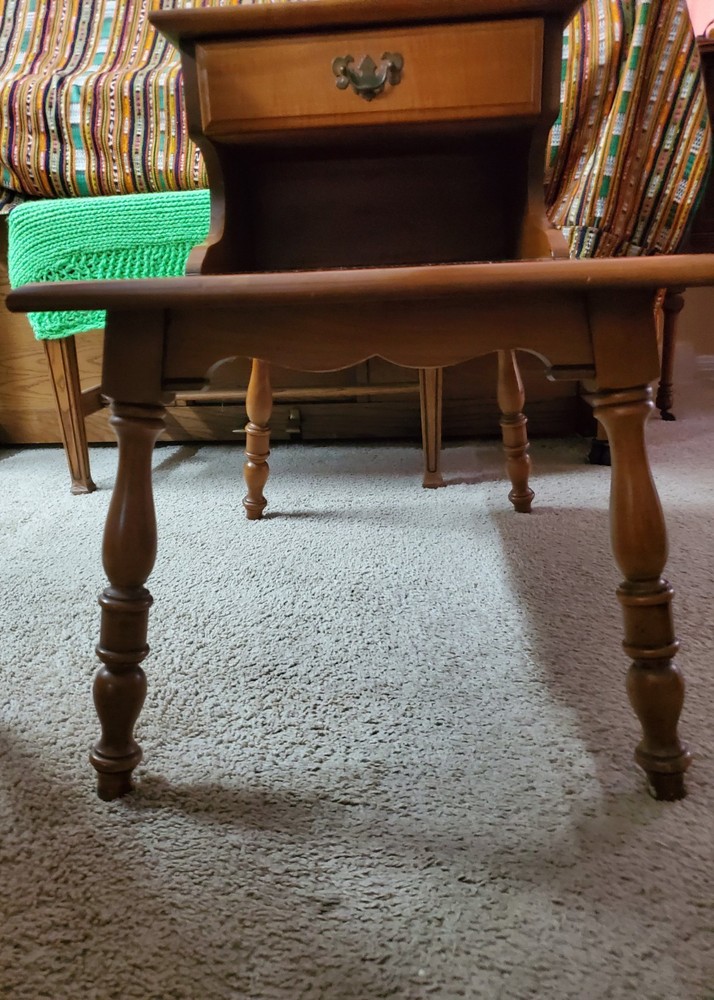 American Maple Step End Tables With A Drawer. Solid Wood, Matching Pair.